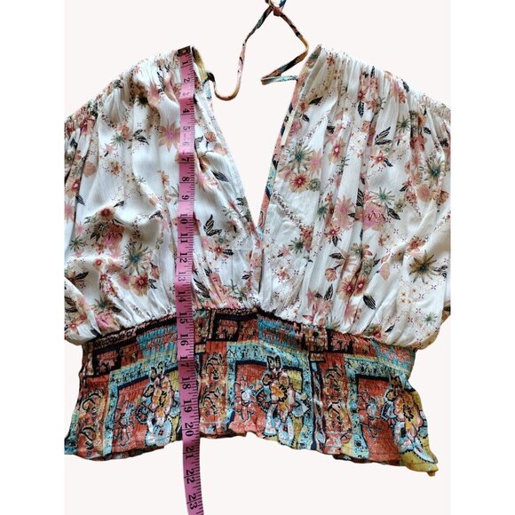 ee some Top Large Floral Elastic Waist Deep V Tie Neck - Picture 6 of 13